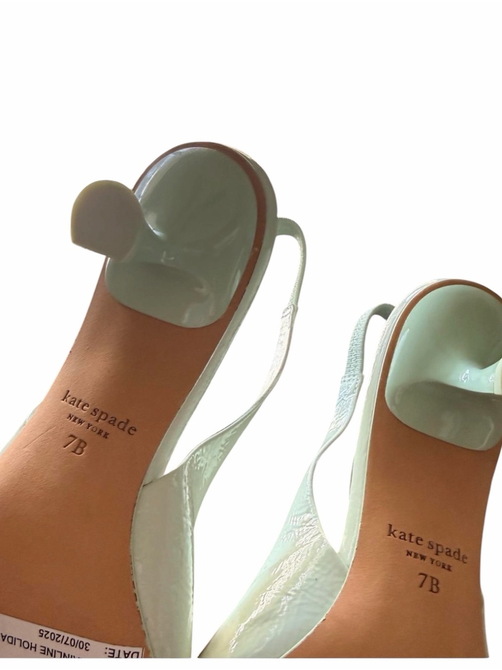 Kate Spade Mint Lover Crinkle Slingback Heels with Heart Detail Size 7 - Picture 5 of 5